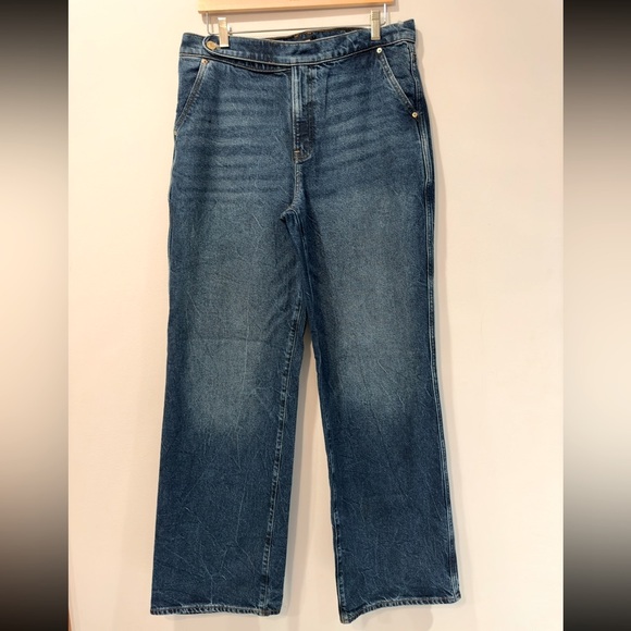 Express Pants - Express High Waisted Dark Wash Wide Leg Jeans 12